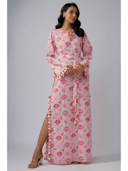 PS Pret by Payal Singhal - Blush Pink Printed Art Crepe Long Beyza Dress with Belt (Set of 2)