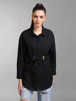 Kazo - Black Oversized Shirt with Eyelet Detail