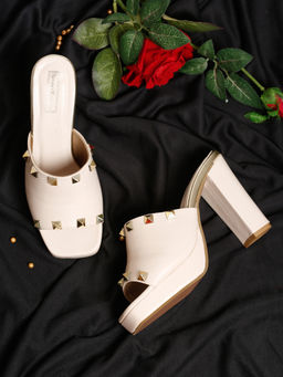 Bruno Manetti - Womens Sandal Heels Slip On Square Toe Cream