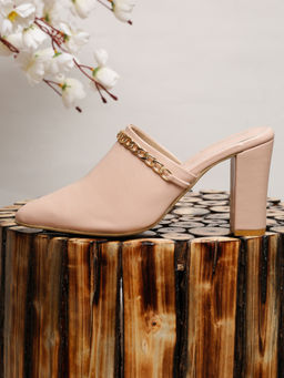 Bruno Manetti - Womens Block Mules Slip On Pointed Toe Nude