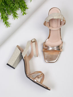 Bruno Manetti - Womens Sandal Heels Buckle Square Toe Gold