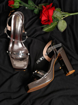 Bruno Manetti - Womens Sandal Heels Buckle Square Toe Grey