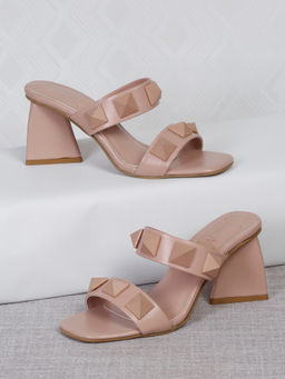 Bruno Manetti - Womens Sandal Heels Slip On Square Toe Peach