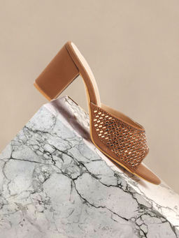 Bruno Manetti - Womens Sandal Heels Slip On Round Toe Gold