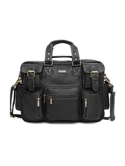 WILDHORN - Black Leather Laptop Messenger Bag for Men| Padded Laptop Compartment |Office Bag
