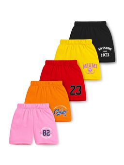 Trampoline - Girls Cotton Blend Multi-Color Printed Shorts (Pack Of 5)