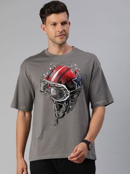 Huetrap - Mens Graphic Round Neck Drop Shoulder Relaxed Fit Castle Rock T-Shirt