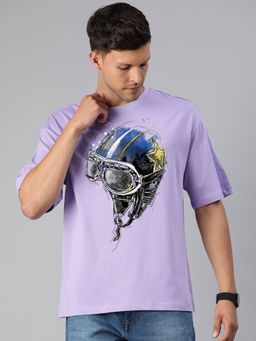 Huetrap - Mens Graphic Round Neck Drop Shoulder Relaxed Fit Lavender Tulip T-Shirt