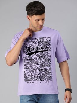 Huetrap - Mens Printed Round Neck Drop Shoulder Relaxed Fit Lavender Tulip T-Shirt