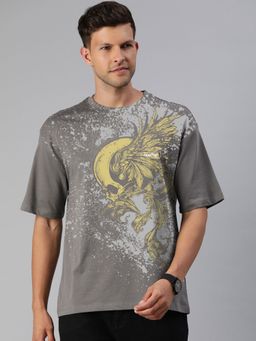Huetrap - Mens Graphic Round Neck Drop Shoulder Relaxed Fit Castle Rock T-Shirt