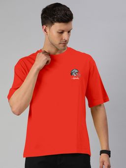 Huetrap - Mens Graphic Round Neck Drop Shoulder Relaxed Fit Red T-Shirt
