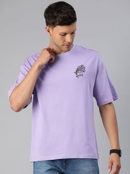 Huetrap - Mens Printed Round Neck Drop Shoulder Relaxed Fit Lavender Tulip T-Shirt