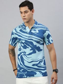 Huetrap - Mens Short Sleeves Abstract Crystal Blue Polo T-Shirt