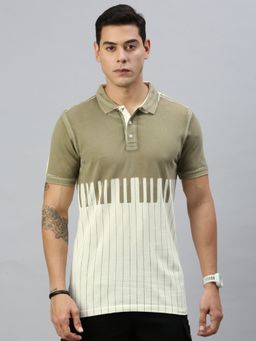 Huetrap - Mens Short Sleeves Printed Cream Polo T-Shirt