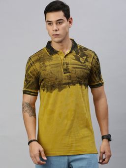 Huetrap - Mens Short Sleeves Printed Yellow Polo T-Shirt