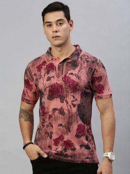 Huetrap - Mens Short Sleeves Printed Peach Polo T-Shirt