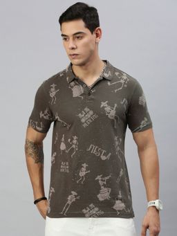 Huetrap - Mens Short Sleeves Printed Major Brown Polo T-Shirt
