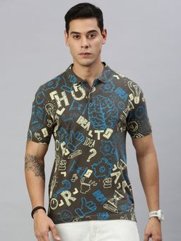Huetrap - Mens Short Sleeves Printed Major Grey Polo T-Shirt