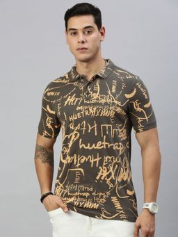 Huetrap - Mens Short Sleeves Printed Major Brown Polo T-Shirt