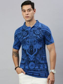 Huetrap - Mens Short Sleeves Printed Nebula Blue Polo T-Shirt