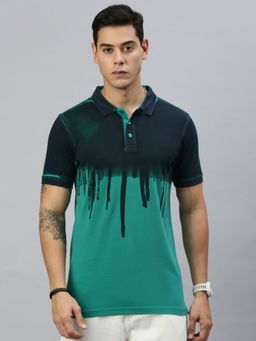 Huetrap - Mens Short Sleeves Printed Ocean Green Polo T-Shirt