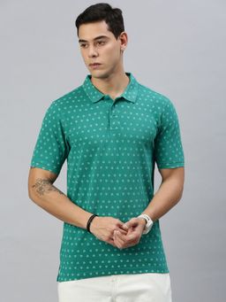 Huetrap - Mens Short Sleeves Printed Ocean Green Polo T-Shirt