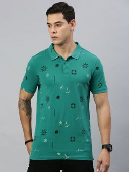 Huetrap - Mens Short Sleeves Printed Ocean Green Polo T-Shirt