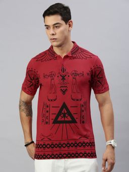 Huetrap - Mens Short Sleeves Printed Red Polo T-Shirt