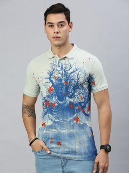 Huetrap - Mens Short Sleeves Printed Snow Grey Polo T-Shirt