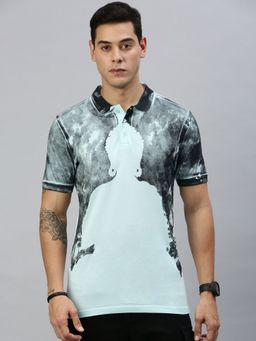 Huetrap - Mens Short Sleeves Printed Tide Blue Polo T-Shirt