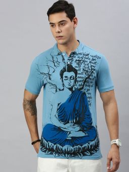 Huetrap - Mens Short Sleeves Printed Vintage Indigo Polo T-Shirt