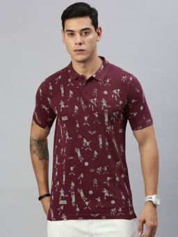 Huetrap - Mens Short Sleeves Printed Wine Polo T-Shirt