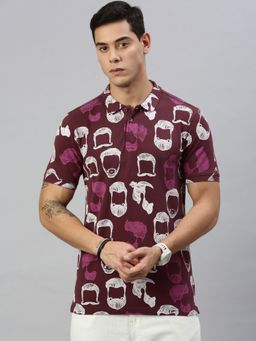 Huetrap - Mens Short Sleeves Printed Wine Polo T-Shirt