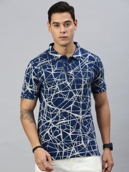 Huetrap - Mens Short Sleeves Abstract Launch Navy Polo T-Shirt