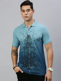 Huetrap - Mens Short Sleeves Printed Vintage Indigo Polo T-Shirt