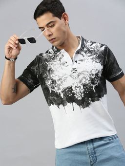 Huetrap - Mens Short Sleeves Printed White Polo T-Shirt