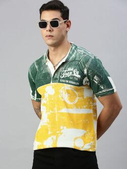 Huetrap - Mens Short Sleeves Printed Multi-Color Polo T-Shirt