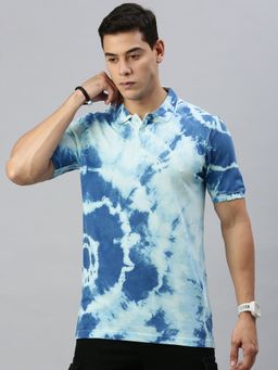 Huetrap - Mens Short Sleeves Tie & Dye Tide Blue Polo T-Shirt
