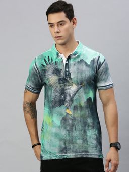 Huetrap - Mens Short Sleeves Printed Multi-Color Polo T-Shirt