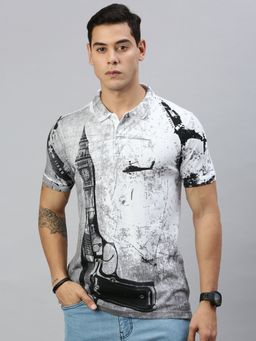Huetrap - Mens Short Sleeves Printed White Polo T-Shirt