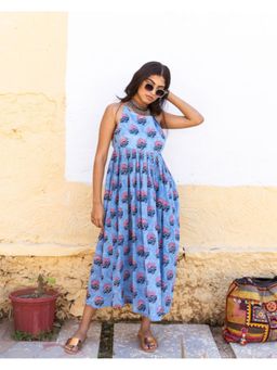 Gulabo Jaipur - Block Print Coco Blue Cotton Midi Dress