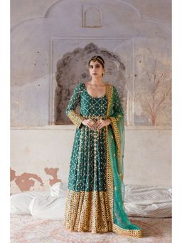 Gulabo Jaipur - Georgette Mallika Green Gown with Organza Dupatta