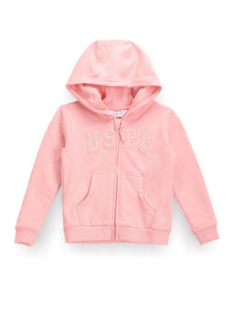 U.S. POLO ASSN. - Pink Girls Embroidered Hooded Sweatshirt