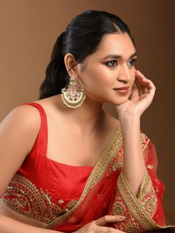 Kalakrith Milano - Women Pink Floral Meenakari Chandbali Earrings