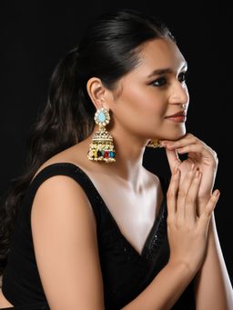 Kalakrith Milano - Women Multi-Color Kundan Jhumka Earrings
