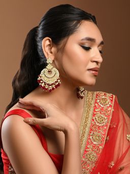 Kalakrith Milano - Women Red Kundan and Pearls Chandbali Earrings