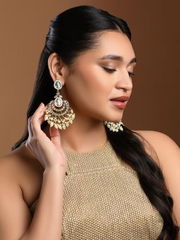 Kalakrith Milano - Women White Kundan Pearls Chandbali Earrings