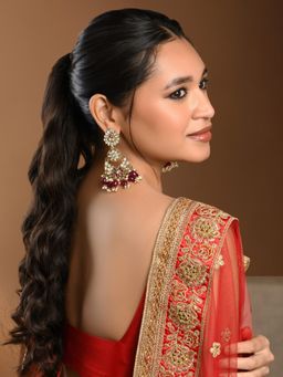 Kalakrith Milano - Women Maroon Kundan Pearls Chandbali Earrings