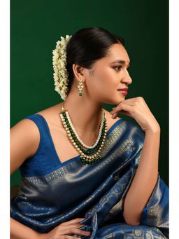 Kalakrith Milano - Women Green Triple Layer Kundan and Beads Jewellery Set