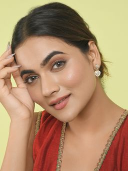 Kalakrith Milano - Women Gold Heart White Stones Short Drop Earrings